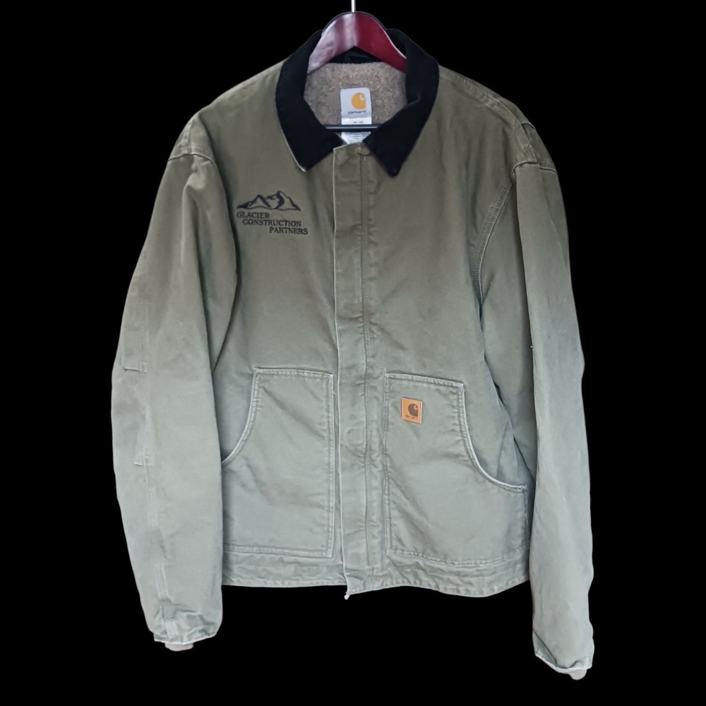 Carhartt Olive Green Duck Jacket with Black Corduroy Collar